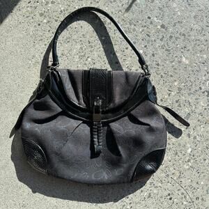 bebe Vintage Black Monogram Shoulder Bag Faux Leather Trim Structured Y2K Early